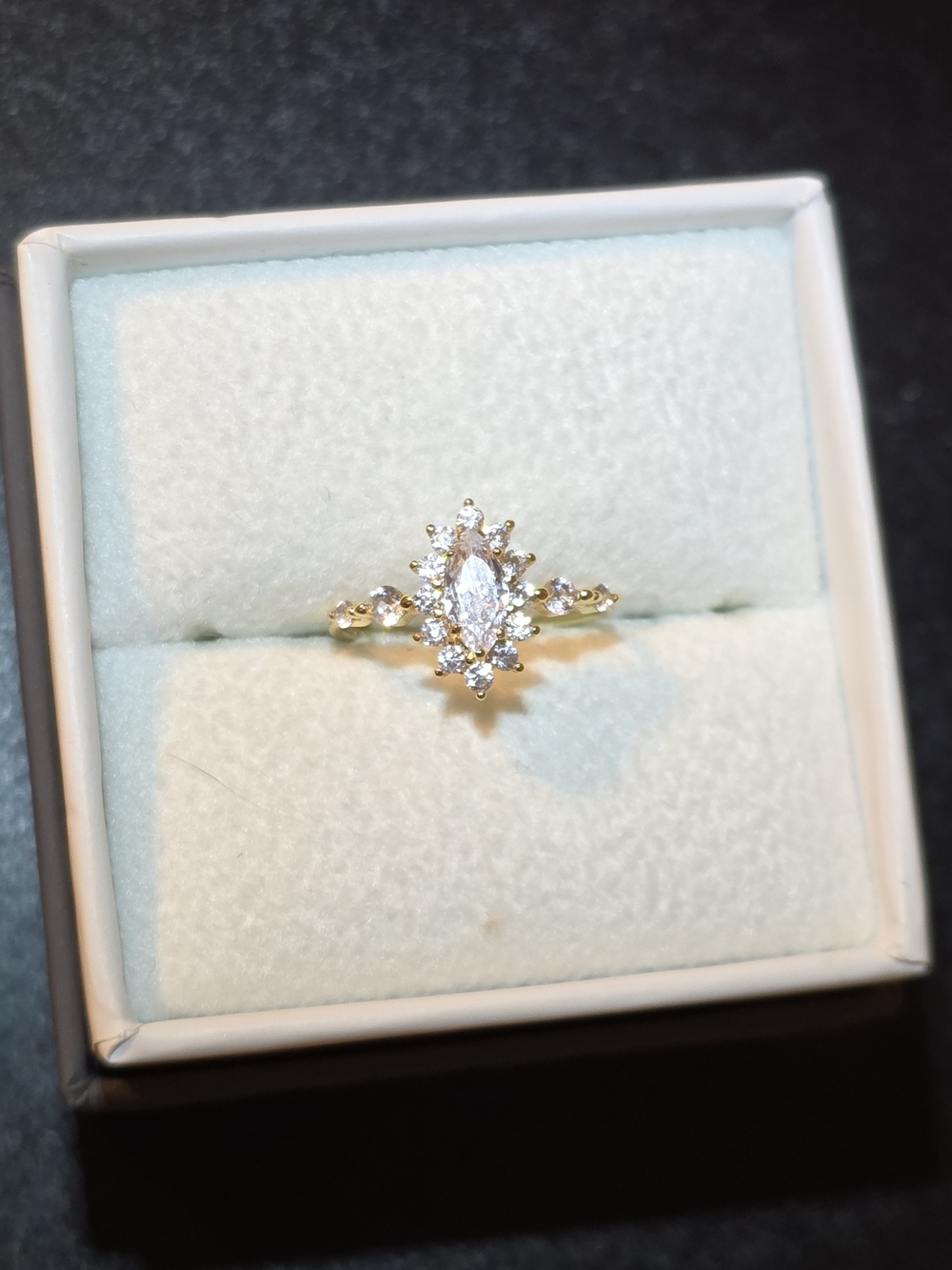 Gold Marquise Halo Moissanite Ring Size 6 & 7 - Picture 8 of 10